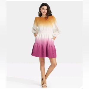 Universal Thread Target Gauze Tie-Dye Long Sleeve Tiered Dress